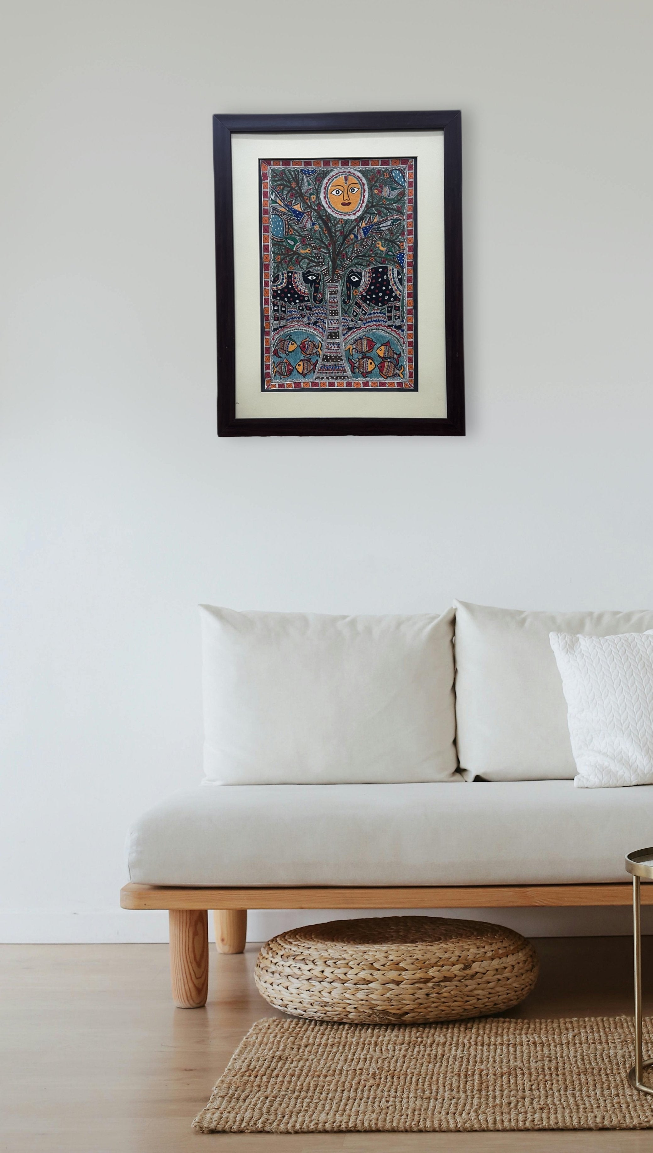 Handcrafted Madhubani Painting on Handmade Paper – Tree of Life with Elephant